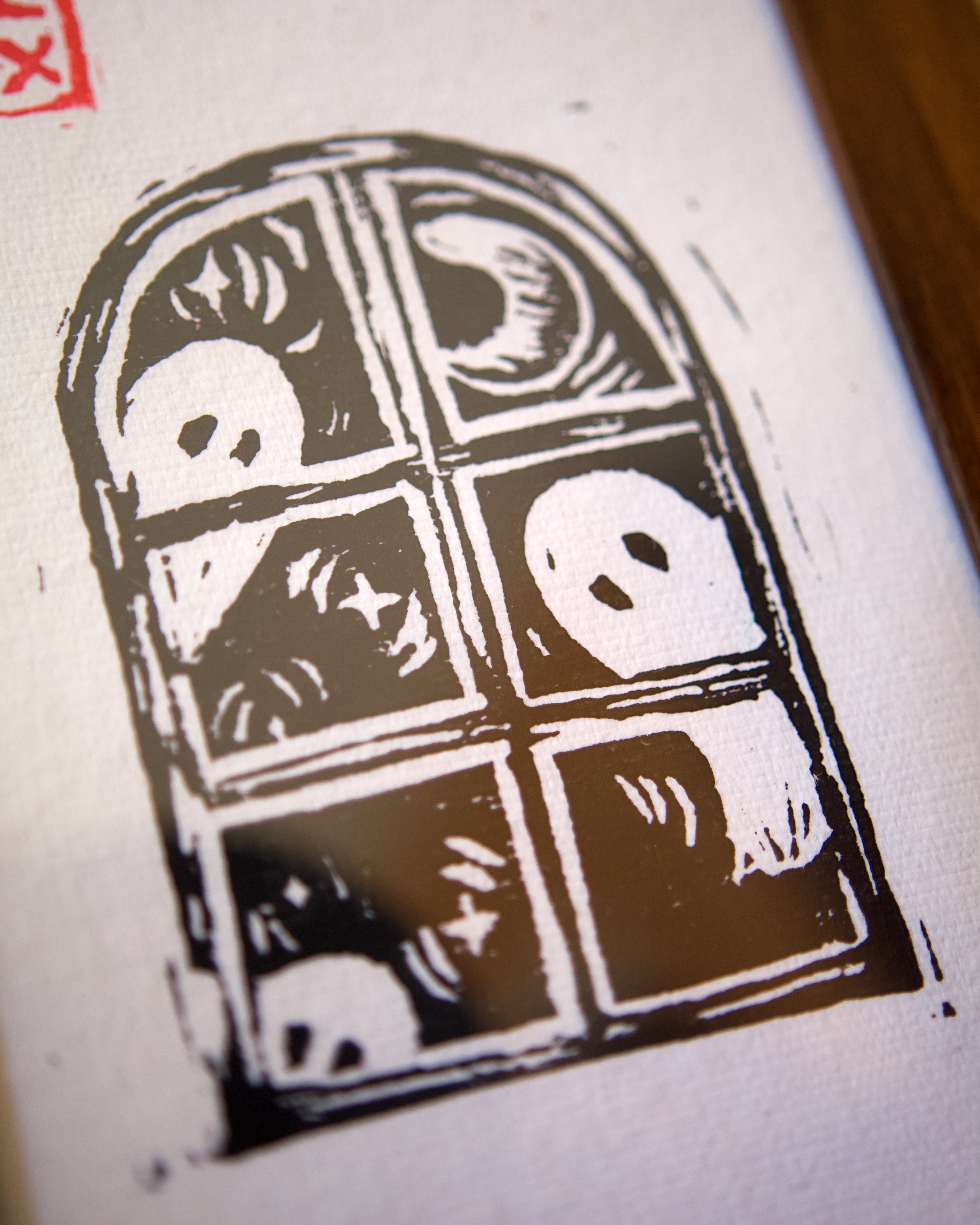 Linogravure fantômes dédicacée avec cadre inclus
