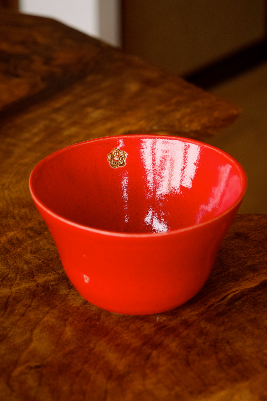 Bol Rouge Fleur en Or