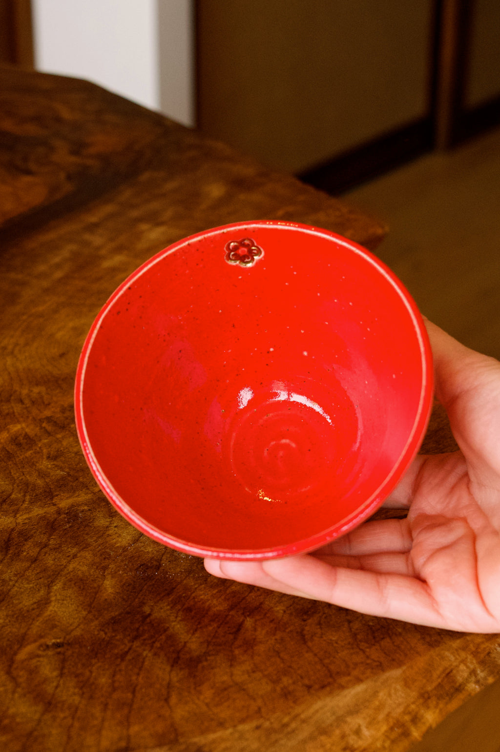 Bol Rouge Fleur en Or